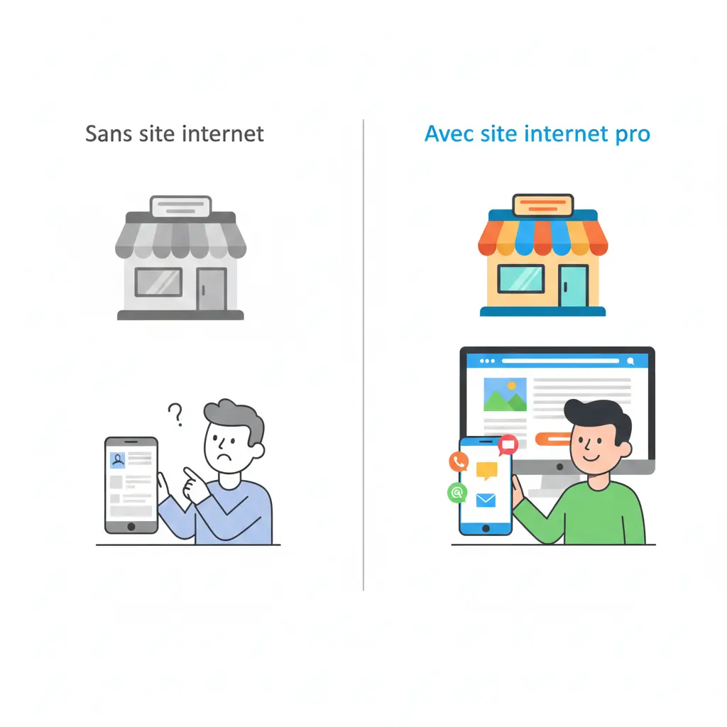 Schéma comparant une entreprise sans site internet et une entreprise avec site internet professionnel à Clermont-Ferrand